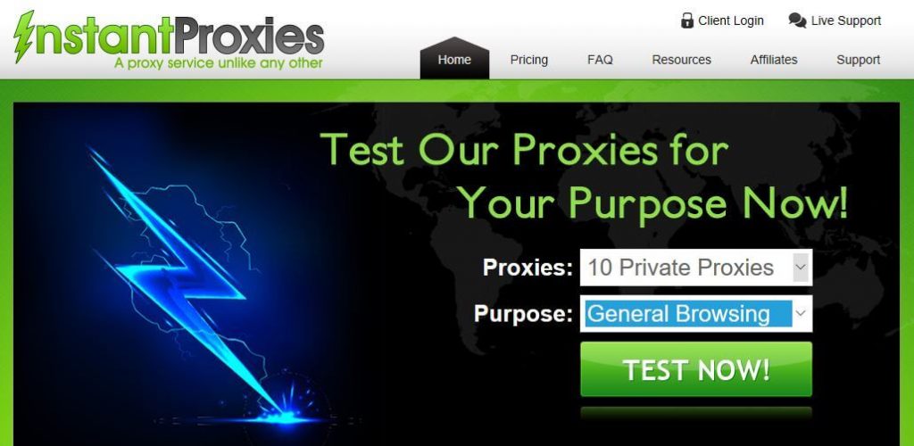 InstantProxies homepage.