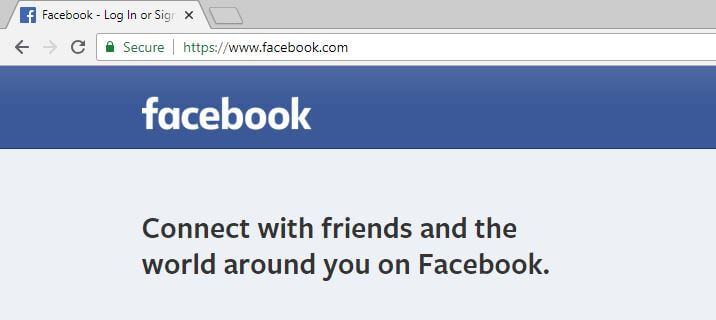 The Facebook site with the lock symbol.
