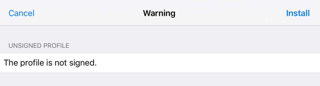 The iOS Warning screen.