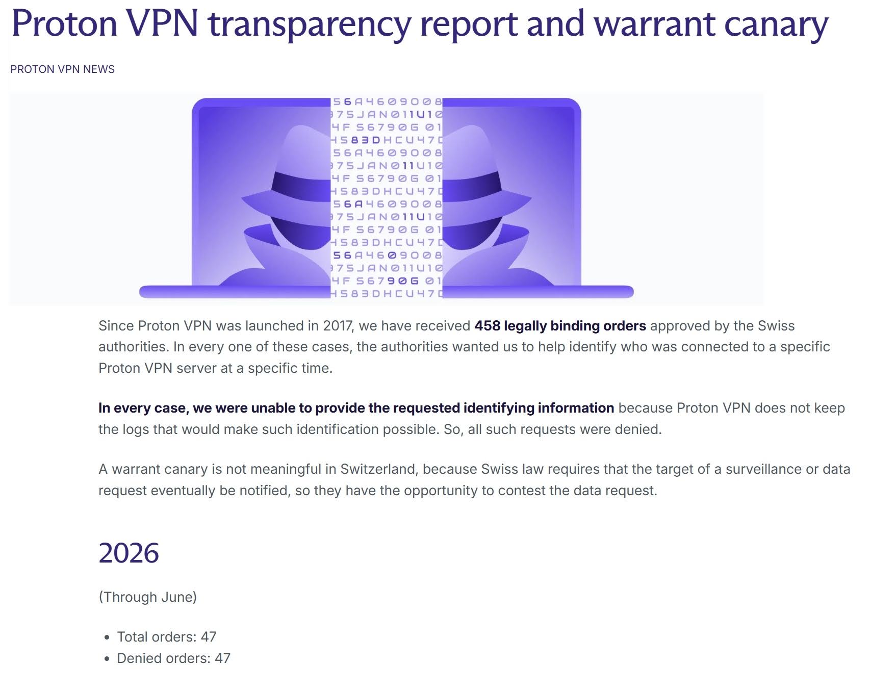 Proton VPN warrant canary