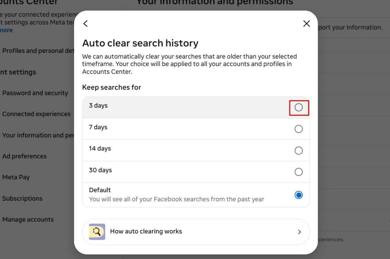 Auto clear search history