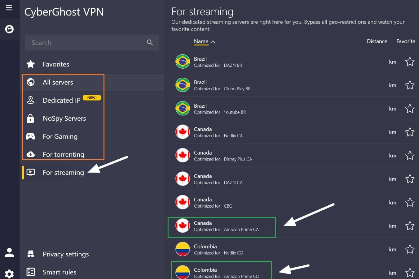 Cyberghost servers for streaming