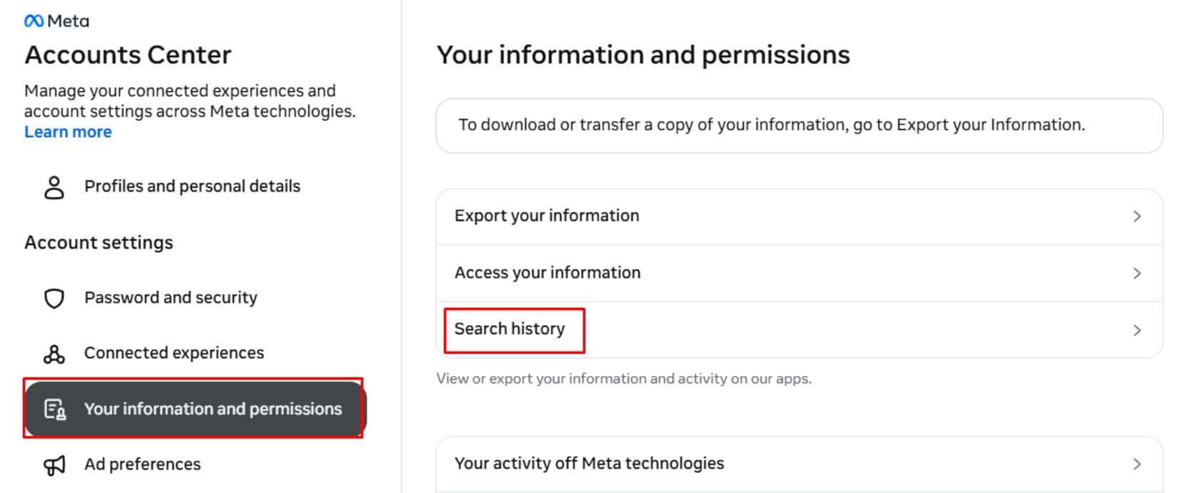 Meta Accounts Center