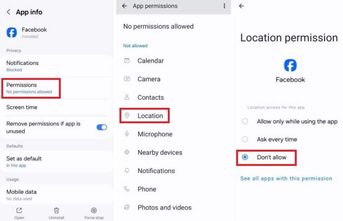 Meta App Info location permissions