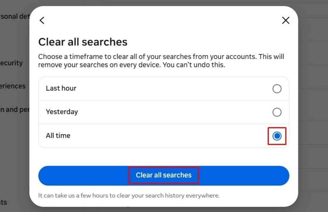 Meta Clear All Searches