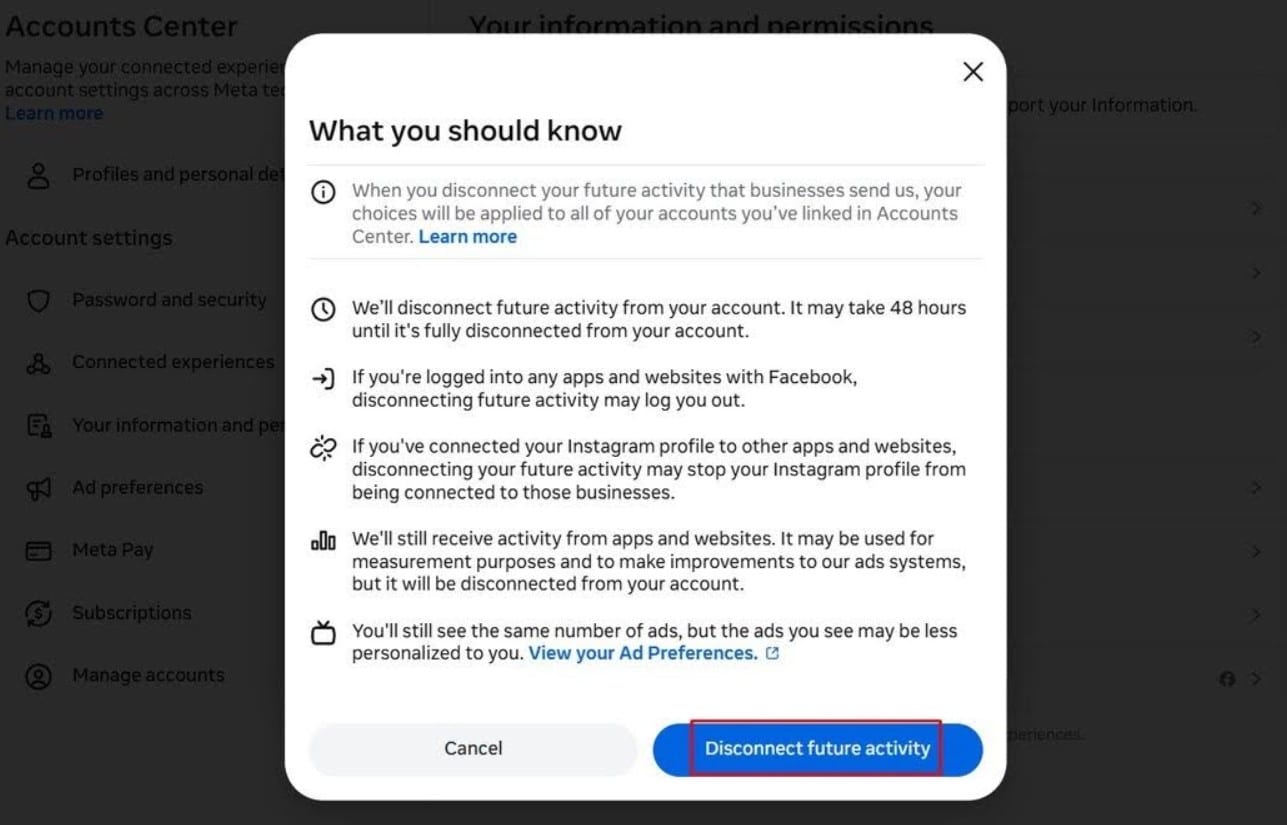 Meta Disconnect future activity